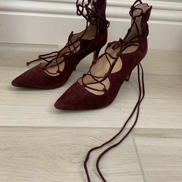 Vince Camuto Burgundy/Wine Suede Lace Up Heels - Picture 3 of 5
